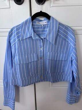 Zara Light Blue & White Vertical Stripe Shirt